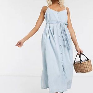 ASOS DESIGN soft denim midi dress in light wash blue, size US 6 / UK 10